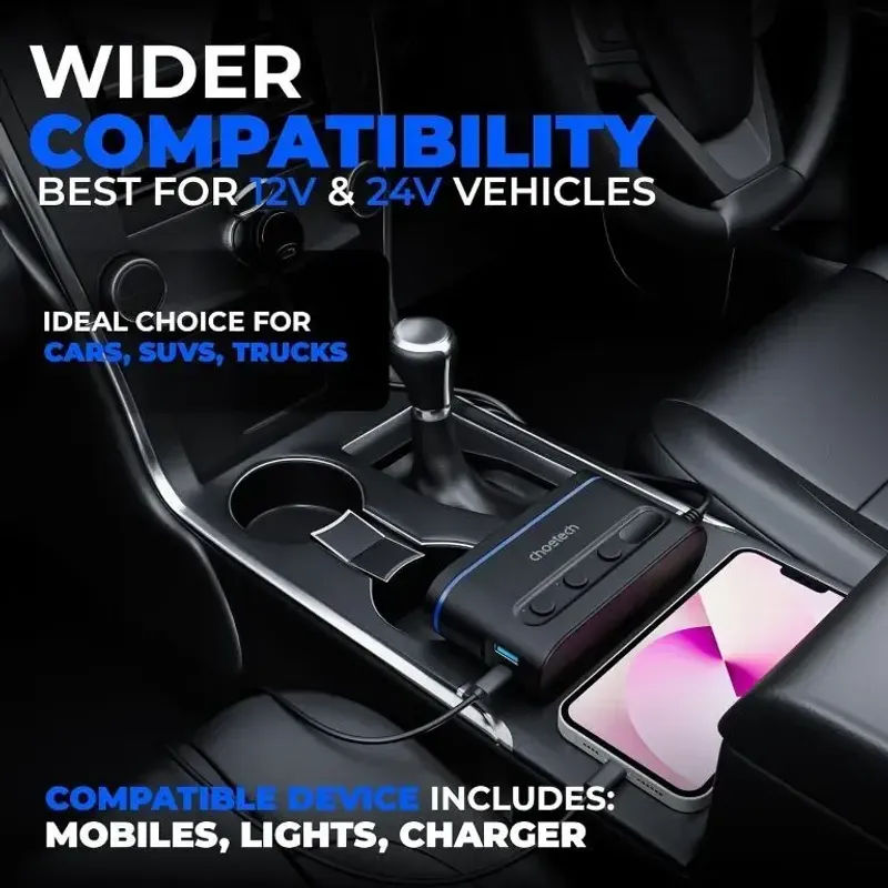 Laptop, Telefoane si Tablete - Telefoane mobile si accesorii - Accesorii Telefoane - Incarcatoare telefoane - Multiplicator bricheta auto Choetech TC0021 3 iesiri 2x USB-C PD 30W 1x USB A QC3.0 18W - Infinity.ro