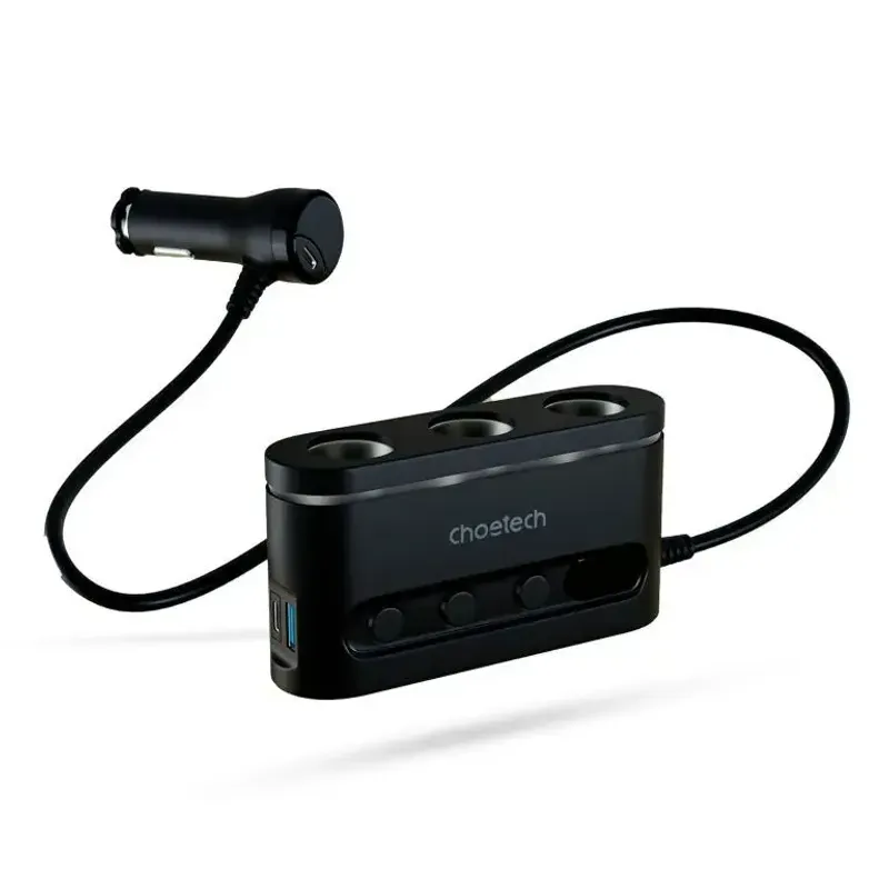 Laptop, Telefoane si Tablete - Telefoane mobile si accesorii - Accesorii Telefoane - Incarcatoare telefoane - Multiplicator bricheta auto Choetech TC0021 3 iesiri 2x USB-C PD 30W 1x USB A QC3.0 18W - Infinity.ro