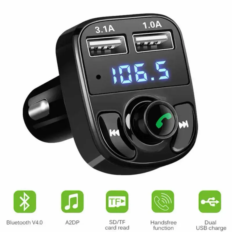 Auto si Moto - Electronice auto - Accesorii electronice auto - Modulator FM cu Bluetooth V5.0+EDR slot 2xUSB 1A + 3.1A /afisaj LED X8 - Infinity.ro