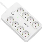 Casa si Gradina - Electrice - Accesorii electrice - Prelungitoare, triple, fise - Prelungitor cu protectie Technik TP1255 8 prize 1x USB-A 1x USB-C cablu 3x1.5mmp 1.5m alb - Infinity.ro