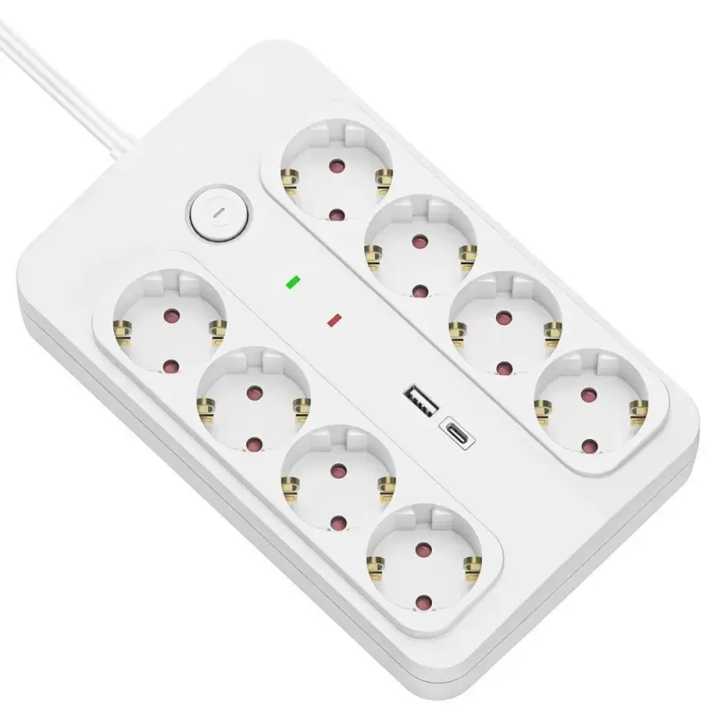 Casa si Gradina - Electrice - Accesorii electrice - Prelungitoare, triple, fise - Prelungitor cu protectie Technik TP1255 8 prize 1x USB-A 1x USB-C cablu 3x1.5mmp 1.5m alb - Infinity.ro