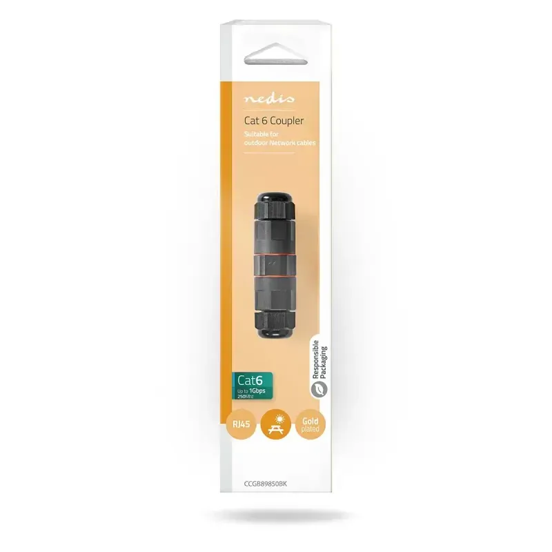 PC, gaming si accesorii - Retelistica - Cabluri si accesorii - Adaptor cuplaj de exterior Cat6 RJ45 mama-mama FTP Nedis CCGB89850BK - Infinity.ro