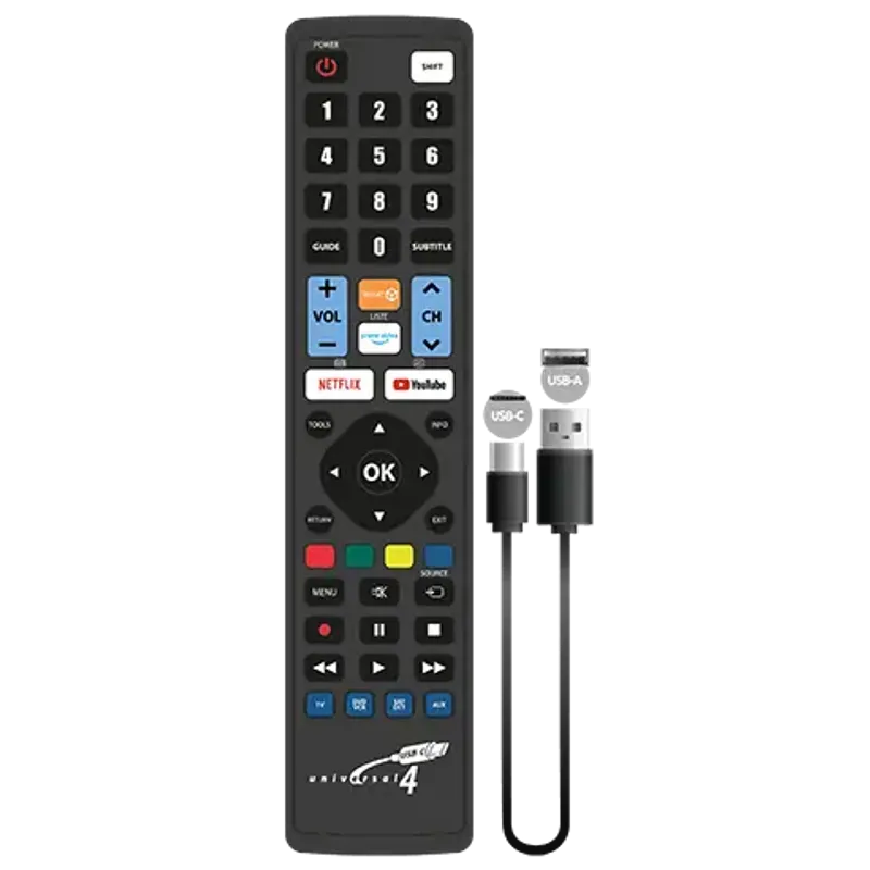TV, Audio-Video si Foto - Accesorii TV si audio - Telecomenzi - Telecomanda programabila universala 4:1 inclusiv cablu USB-C pentru programare Jollyline (696) - Infinity.ro