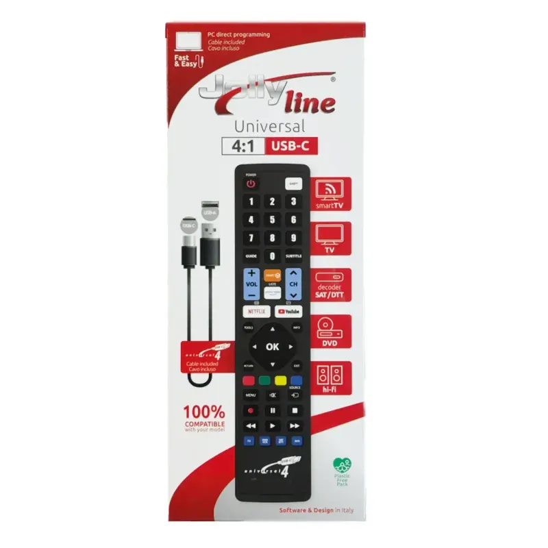 TV, Audio-Video si Foto - Accesorii TV si audio - Telecomenzi - Telecomanda programabila universala 4:1 inclusiv cablu USB-C pentru programare Jollyline (696) - Infinity.ro