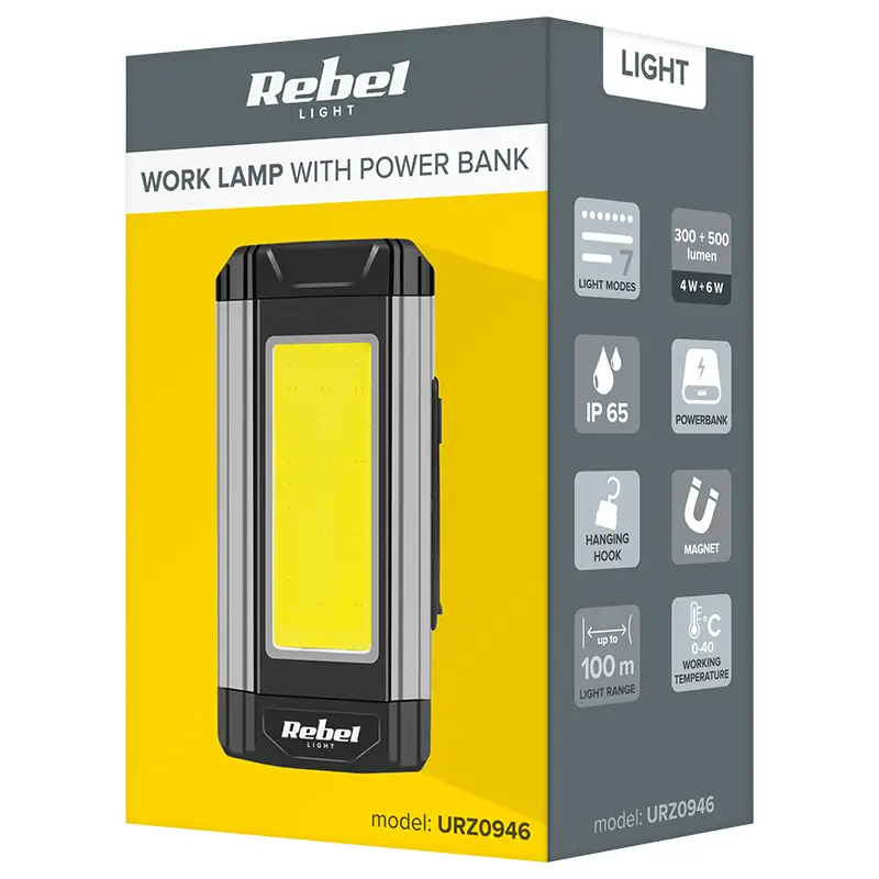 Casa si Gradina - Corpuri si surse de iluminat - Iluminat exterior - Lanterne - Lanterna atelier LED Rebel URZ0946 COB 6W power bank IP65 carlig magnetic - Infinity.ro