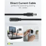 Casa si Gradina - Electrice - Cabluri electrice si conductori - Cablu de extensie DC 5.5x2.1 mama-tata 2x0.5mm 1.5m 5A 140W negru Goobay 76635 - Infinity.ro