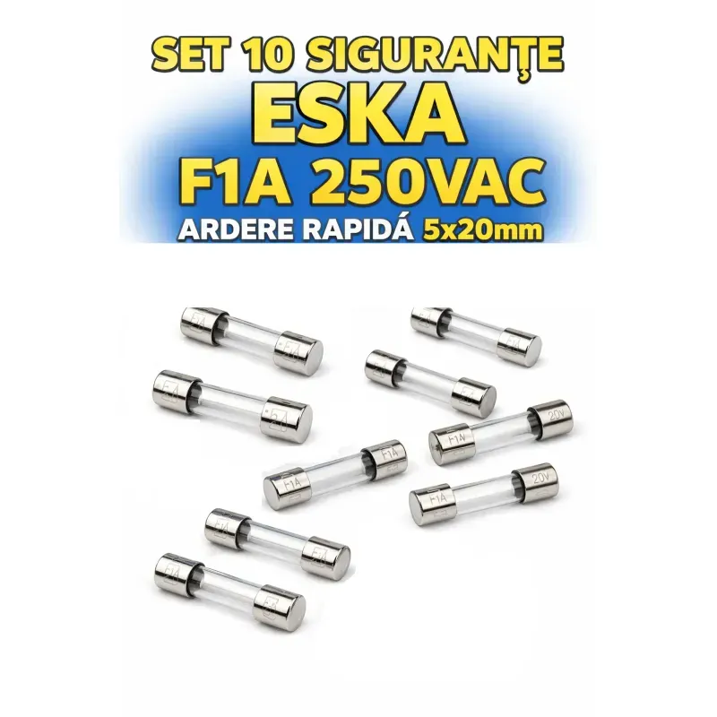 Casa si Gradina - Electrice - Distributie electrica si comanda - Sigurante - Set 10 sigurante F1A 250VAC ardere rapida 5x20m ESKA 520.617-10 - Infinity.ro