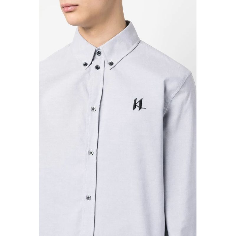 Fashion, accesorii si bijuterii - Barbati - Imbracaminte - Camasi barbati - Camasa cu maneca lunga Karl Lagerfeld Monogram Oxford S INTL Gri deschis - Infinity.ro