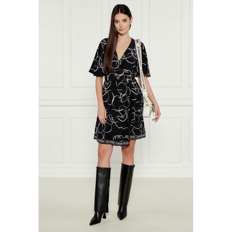 Fashion, accesorii si bijuterii - Femei - Imbracaminte femei - Rochii femei - Rochie  Karl Lagerfeld mini evazata 245W1304 38 EU Negru - Infinity.ro