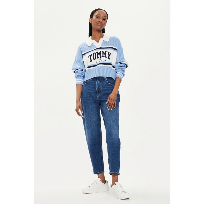 Fashion, accesorii si bijuterii - Femei - Imbracaminte femei - Pantaloni femei - Blugi dama mom-fit cu talie inalta Tommy Jeans DW0DW19244 W27-L30 US Albastru inchis - Infinity.ro