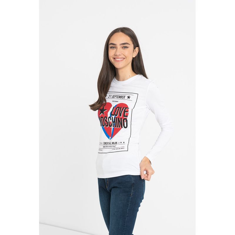 Fashion, accesorii si bijuterii - Femei - Imbracaminte femei - Camasi si bluze femei - Bluza dama Love Moschino cu decolteu la baza gatului, imprimeu logo si grafic S INTL Multicolor - Infinity.ro