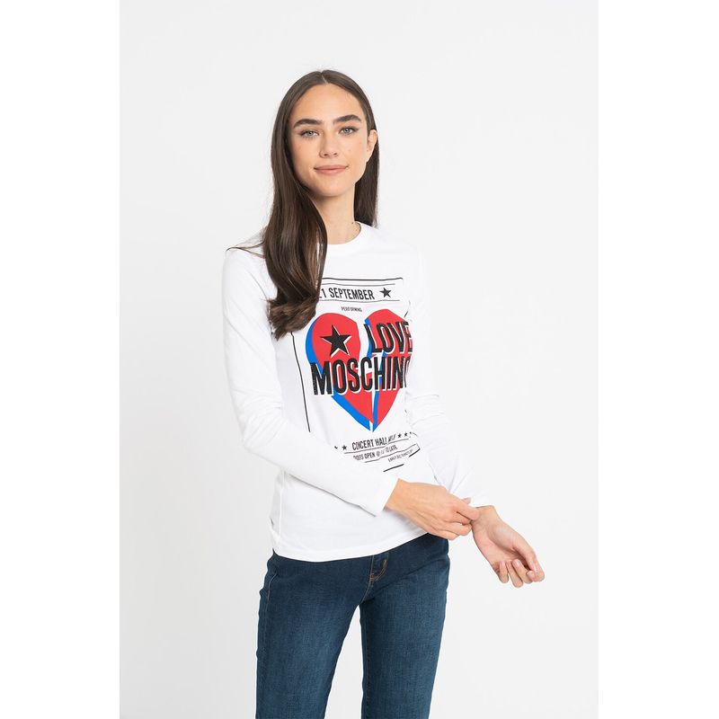 Fashion, accesorii si bijuterii - Femei - Imbracaminte femei - Camasi si bluze femei - Bluza dama Love Moschino cu decolteu la baza gatului, imprimeu logo si grafic S INTL Multicolor - Infinity.ro