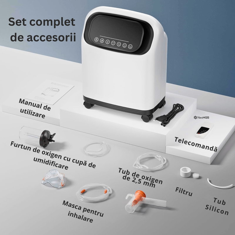 Ingrijire personala si Cosmetice - Sanatate si wellness - Aparate medicale - Dispozitive si accesorii medicale uz casnic - Concentrator de Oxigen Portabil NeoHGS, Capacitate 1-8L/min, Telecomanda, Functie de Aerosoli/Nebulizator, Atomizor - Infinity.ro