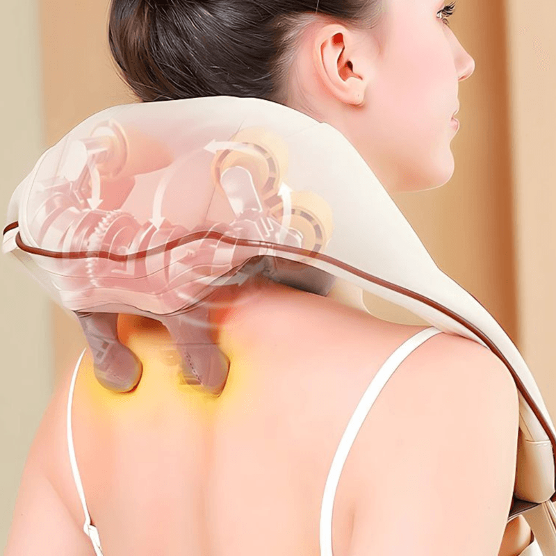 Ingrijire personala si Cosmetice - Sanatate si wellness - Articole wellness - Aparate si dispozitive de masaj - Aparat Masaj Cervical Hands-Free, Shiatsu 5D, Incalzire, Intensitate Reglabila, Gat, Umeri, Spate, Bej - Infinity.ro