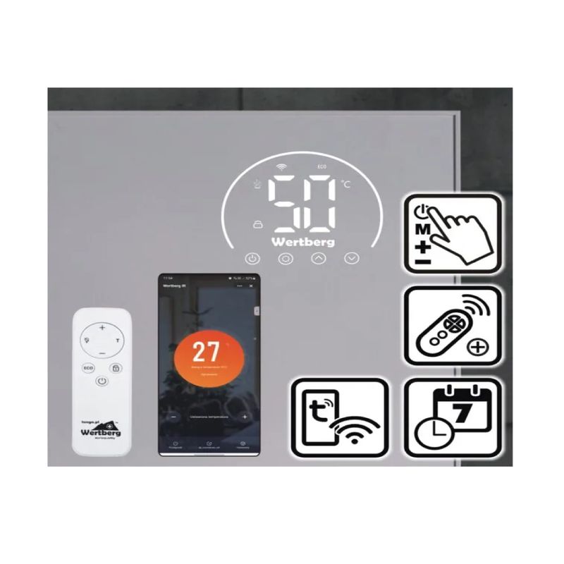 Electronice si Electrocasnice - Climatizare si sisteme de incalzire - Aparate incalzire aer - Panouri radiante - Panou de incalzire cu infrarosu Wertberg IR 9.80, control Wi-fi, 800 W, Harder HD1014 - Infinity.ro