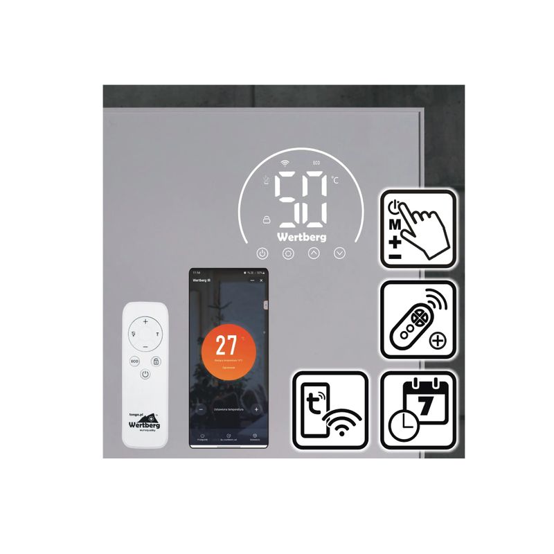 Electronice si Electrocasnice - Climatizare si sisteme de incalzire - Aparate incalzire aer - Panouri radiante - Panou de incalzire cu infrarosu Wertberg IR 9.50, control Wi-fi, 480 W, Harder HD1013 - Infinity.ro