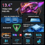 Laptop, Telefoane si Tablete - Tablete si accesorii tablete - Tablete - Tableta 2-in-1, de 13.4 inch, Android 16, 24GB RAM (6GB+18GB Extins)+256GB ROM, 5G WiFi, 10000mAh, Octa-Core T620 - Infinity.ro