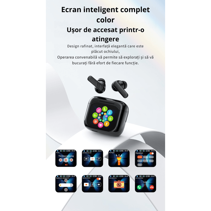 TV, Audio-Video si Foto - Portabile audio - Casti audio - Casti Wireless Bluetooth 5.4LX-50, Full Color Smart Touch Screen, ANC/ENC Noise Cancelling, Hi-Fi Sound, Black - Infinity.ro