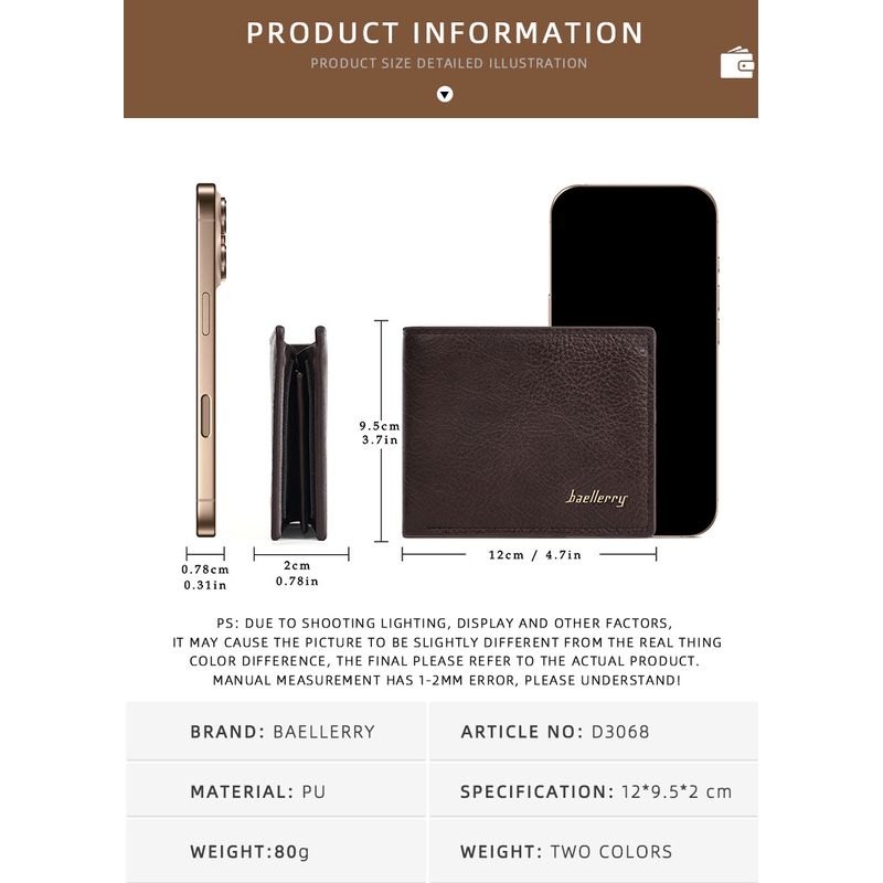 Fashion, accesorii si bijuterii - Barbati - Accesorii barbati - Portofele barbati - Portofel Barbati Slim AOS, Design Minimalist Ultra-Subtire, Piele Premium, Brown - Infinity.ro