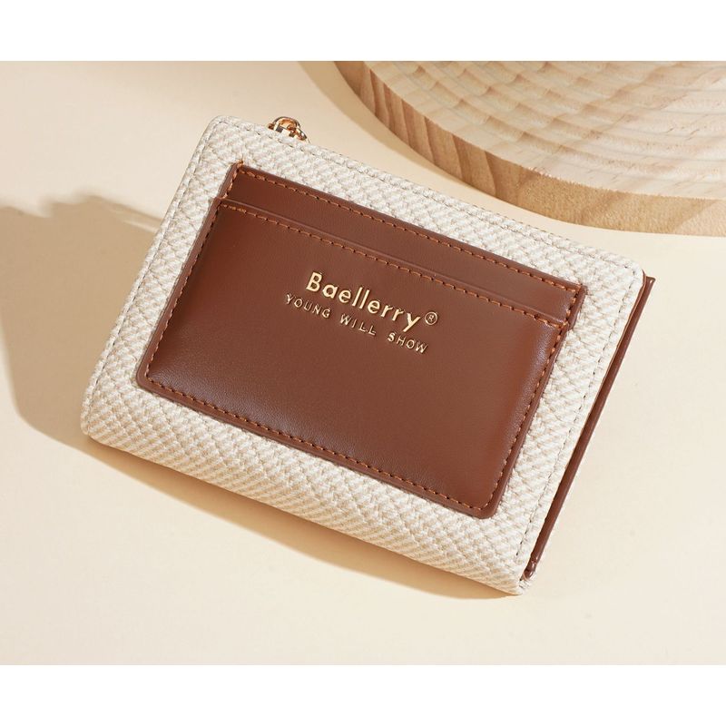 Fashion, accesorii si bijuterii - Femei - Accesorii femei - Portofele femei - Portofel Compact Baellerry AOS, Design Minimalist Soft-Touch, Multiple, Maro/Pastel - Infinity.ro