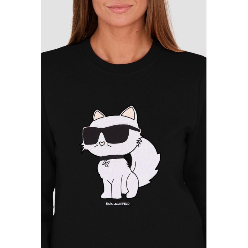 Fashion, accesorii si bijuterii - Femei - Imbracaminte femei - Camasi si bluze femei - Bluza dama Karl Lagerfeld Iconic 2.0 Choupette XS INTL Negru - Infinity.ro