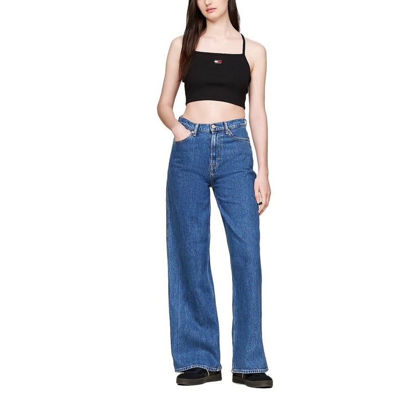 Fashion, accesorii si bijuterii - Femei - Imbracaminte femei - Tricouri si topuri femei - Maieu dama  Tommy Jeans Strappy Badge Bralette DW0DW18657 S INTL Negru - Infinity.ro