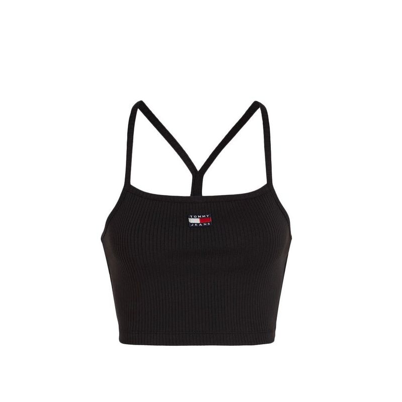 Fashion, accesorii si bijuterii - Femei - Imbracaminte femei - Tricouri si topuri femei - Maieu dama  Tommy Jeans Strappy Badge Bralette DW0DW18657 S INTL Negru - Infinity.ro