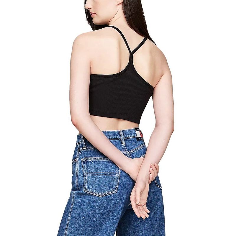 Fashion, accesorii si bijuterii - Femei - Imbracaminte femei - Tricouri si topuri femei - Maieu dama  Tommy Jeans Strappy Badge Bralette DW0DW18657 S INTL Negru - Infinity.ro