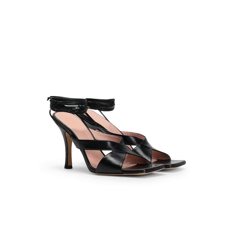 Fashion, accesorii si bijuterii - Femei - Incaltaminte femei - Sandale femei - Sandale din piele 8 by YOOX varf patrat si siret Negru 38 EU - Infinity.ro