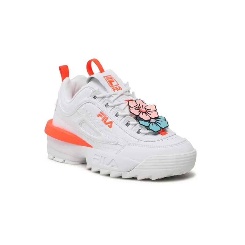 Fashion, accesorii si bijuterii - Femei - Incaltaminte femei - Sneakers si tenisi femei - Pantofi sport de piele ecologica Fila cu aspect masiv Disruptor Flower 38 EU Alb - Infinity.ro