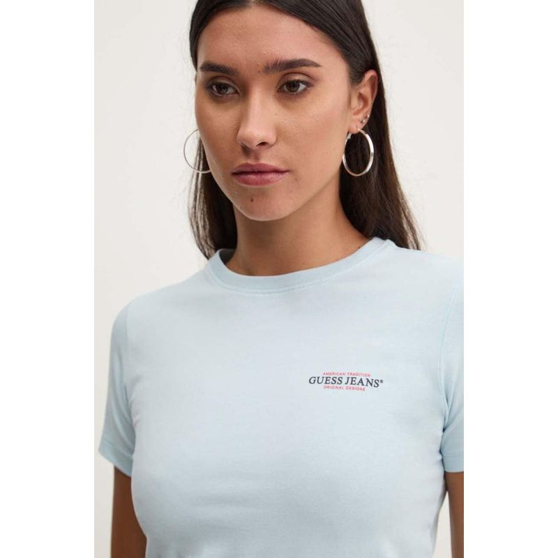 Fashion, accesorii si bijuterii - Femei - Imbracaminte femei - Tricouri si topuri femei - Tricou dama Guess W4YI02 S INTL Albastru deschis - Infinity.ro