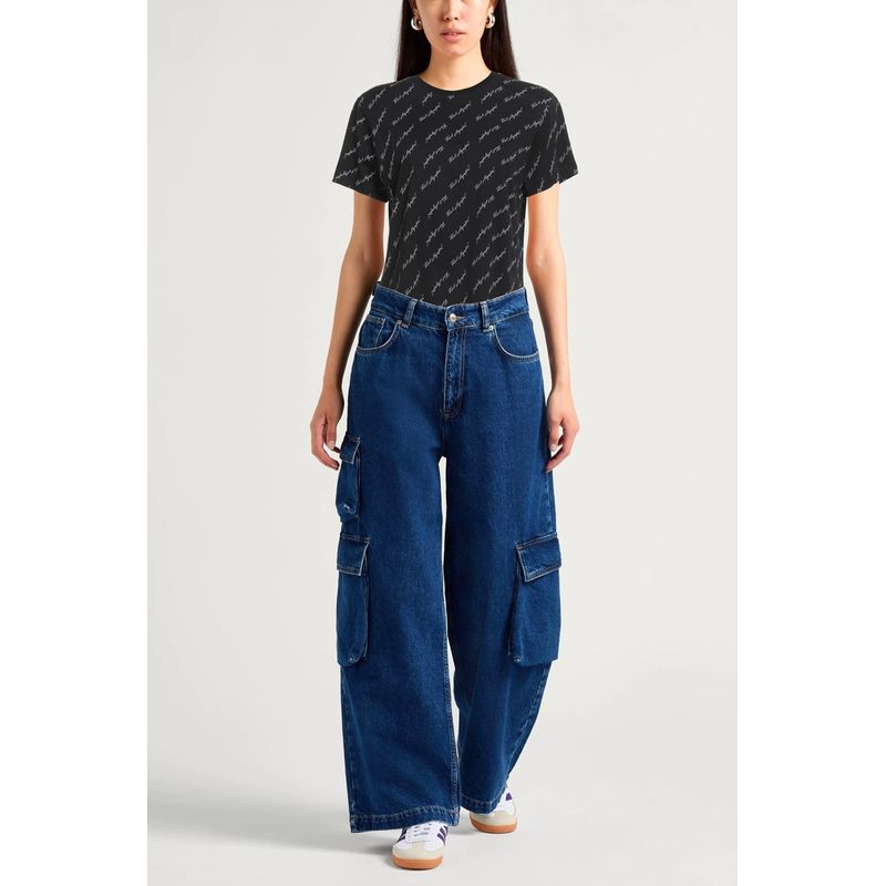 Fashion, accesorii si bijuterii - Femei - Imbracaminte femei - Tricouri si topuri femei - Tricou dama Karl Lagerfeld  all-over print signature S INTL Negru - Infinity.ro