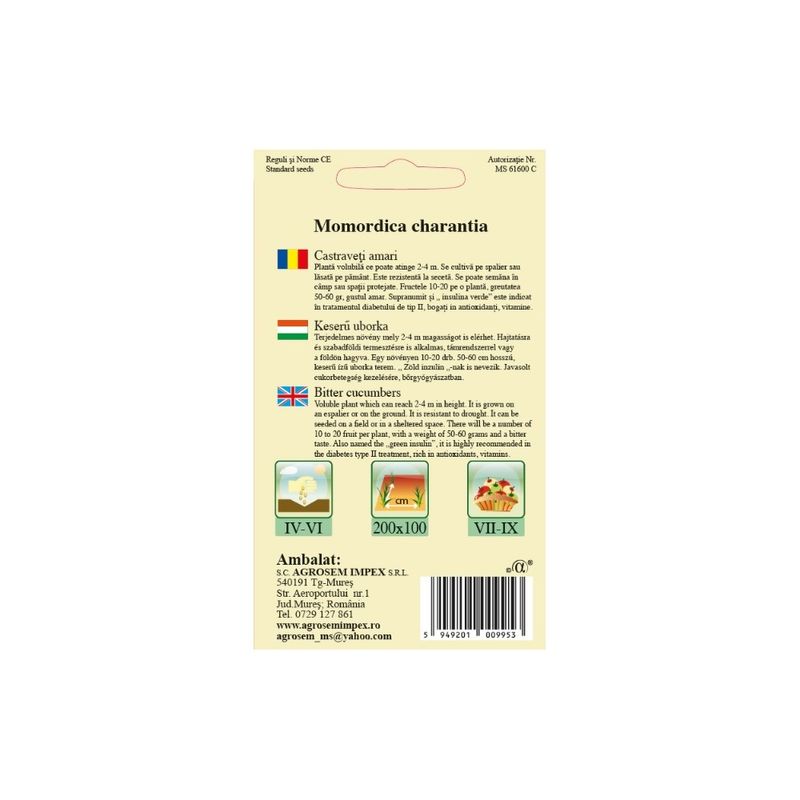 Casa si Gradina - Gradinarit si plante - Plante si ghivece - Bulbi, seminte si rasaduri - Seminte,Castraveti amari-Naja 4sem - Infinity.ro