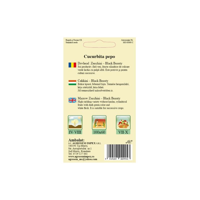 Casa si Gradina - Gradinarit si plante - Plante si ghivece - Bulbi, seminte si rasaduri - Seminte,Dovlecel zucchini Black B. 3gr - Infinity.ro