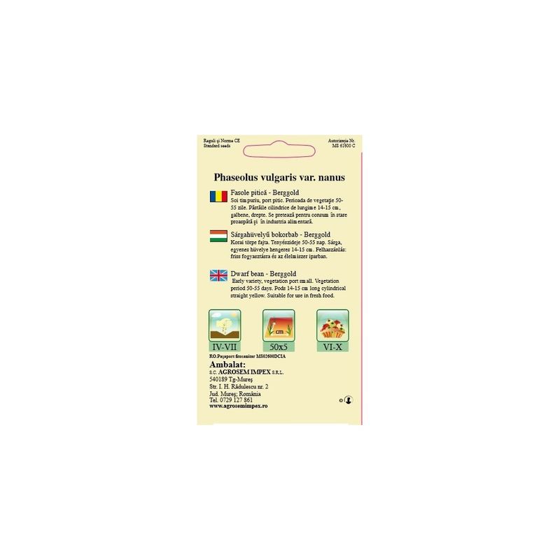 Casa si Gradina - Gradinarit si plante - Plante si ghivece - Bulbi, seminte si rasaduri - Seminte,Fasole pitica, galbena, Berggold 50gr - Infinity.ro