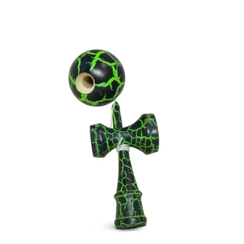 Jucarii, Copii si Bebe - Jucarii si jocuri - Jucarii & jocuri educative - Jucarii interactive - Kendama profesionala din lemn cu 2 cupe, 18x6.5 cm, pentru trick-uri si antrenament, negru verde, ABYZ - Infinity.ro