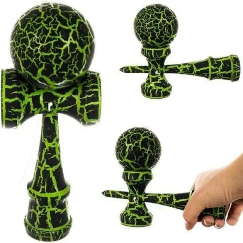 Jucarii, Copii si Bebe - Jucarii si jocuri - Jucarii & jocuri educative - Jucarii interactive - Kendama profesionala din lemn cu 2 cupe, 18x6.5 cm, pentru trick-uri si antrenament, negru verde, ABYZ - Infinity.ro