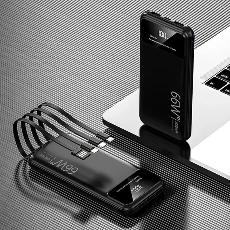Laptop, Telefoane si Tablete - Telefoane mobile si accesorii - Accesorii Telefoane - Baterii externe - Baterie externa 10000mAh 22.5W cu 4 cabluri integrate, afisaj digital, incarcare rapida, Negru ABYZ - Infinity.ro