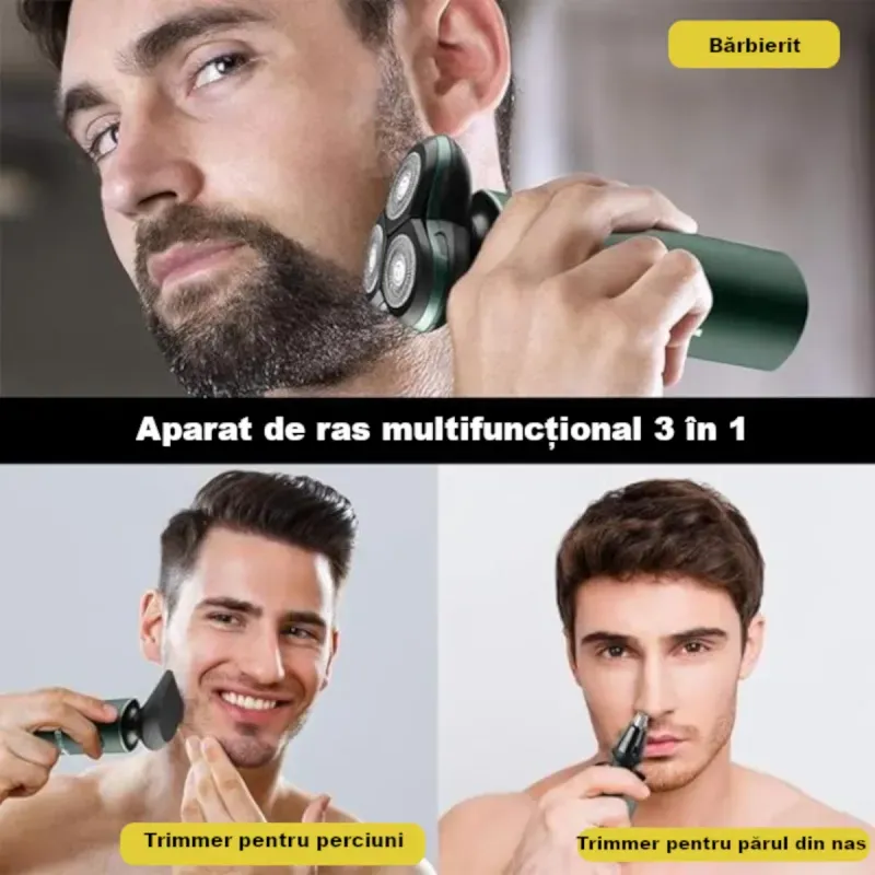 Ingrijire personala si Cosmetice - Aparate & accesorii ingrijire personala - Aparate de ras si tuns - Aparate de tuns - Aparat de tuns facial 3 in 1 ABYZ, cu 3 capete detasabile, reincarcabil, pentru barbierit, perciuni si nas - Infinity.ro