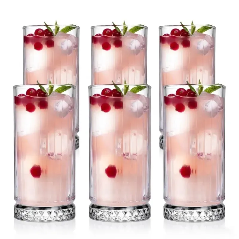 Casa si Gradina - Bucatarie si vesela - Cani si pahare - Pahare - Set 6 pahare apa ABYZ 300 ml, sticla transparenta, design elegant cu baza texturata - Infinity.ro