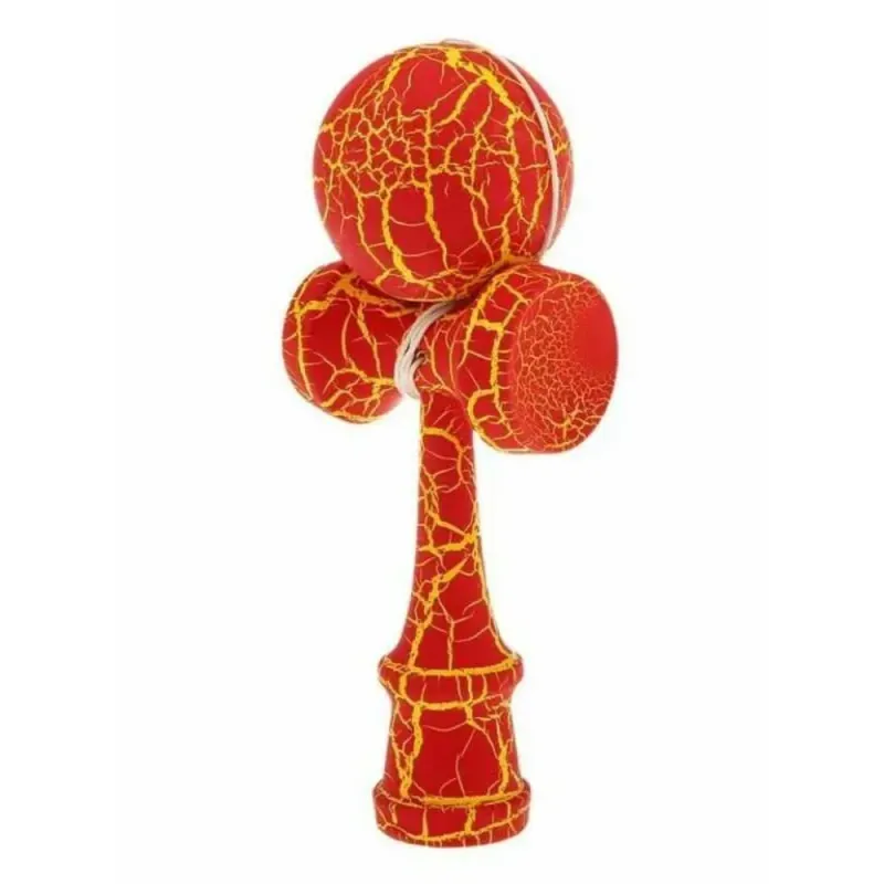 Jucarii, Copii si Bebe - Jucarii si jocuri - Jucarii & jocuri educative - Jucarii interactive - Kendama profesionala din lemn cu 2 cupe, 18x6.5 cm, model pentru trick-uri, culoare rosu galben, ABYZ - Infinity.ro