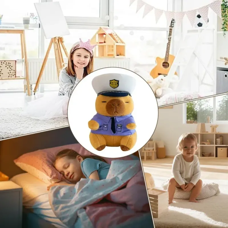Jucarii, Copii si Bebe - Jucarii si jocuri - Jucarii de plus - Jucarie plus Capybara politist ABYZ, 25 cm, maro, model cu haine detasabile, cadou pentru copii - Infinity.ro