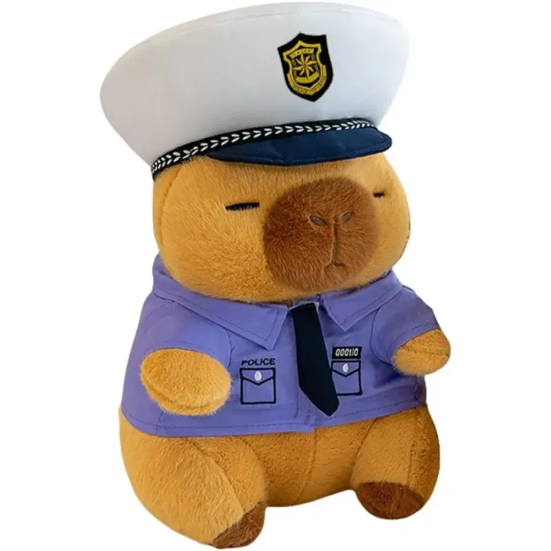 Jucarii, Copii si Bebe - Jucarii si jocuri - Jucarii de plus - Jucarie plus Capybara politist ABYZ, 25 cm, maro, model cu haine detasabile, cadou pentru copii - Infinity.ro