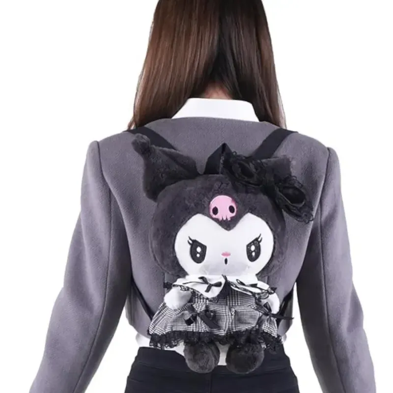 Fashion, accesorii si bijuterii - Copii - Accesorii copii - Genti si rucsacuri copii - Ghiozdan rucsac plus tip Kuromi, 30x22 cm, culoare negru, model kawaii cu bretele reglabile, ABYZ - Infinity.ro