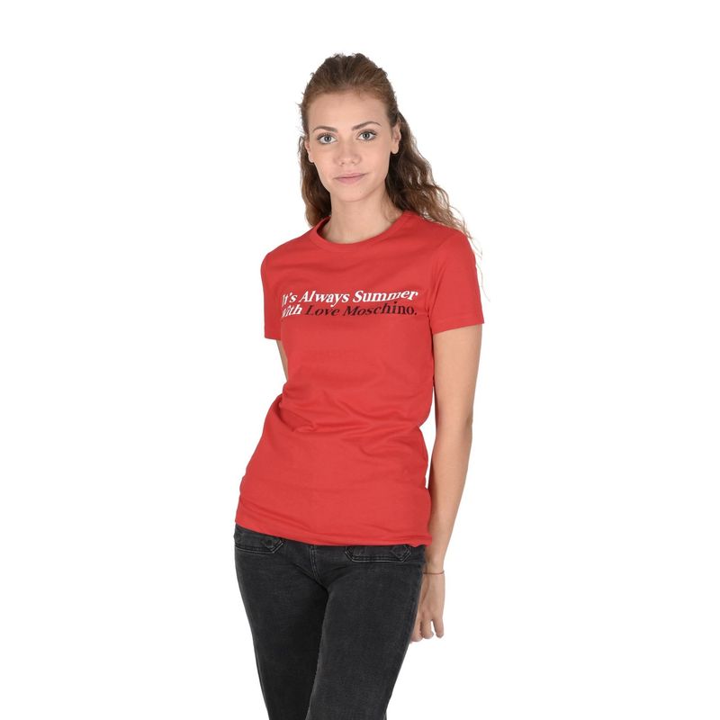 Fashion, accesorii si bijuterii - Femei - Imbracaminte femei - Tricouri si topuri femei - Tricou dama Love Moschino 101700 S INTL Rosu - Infinity.ro