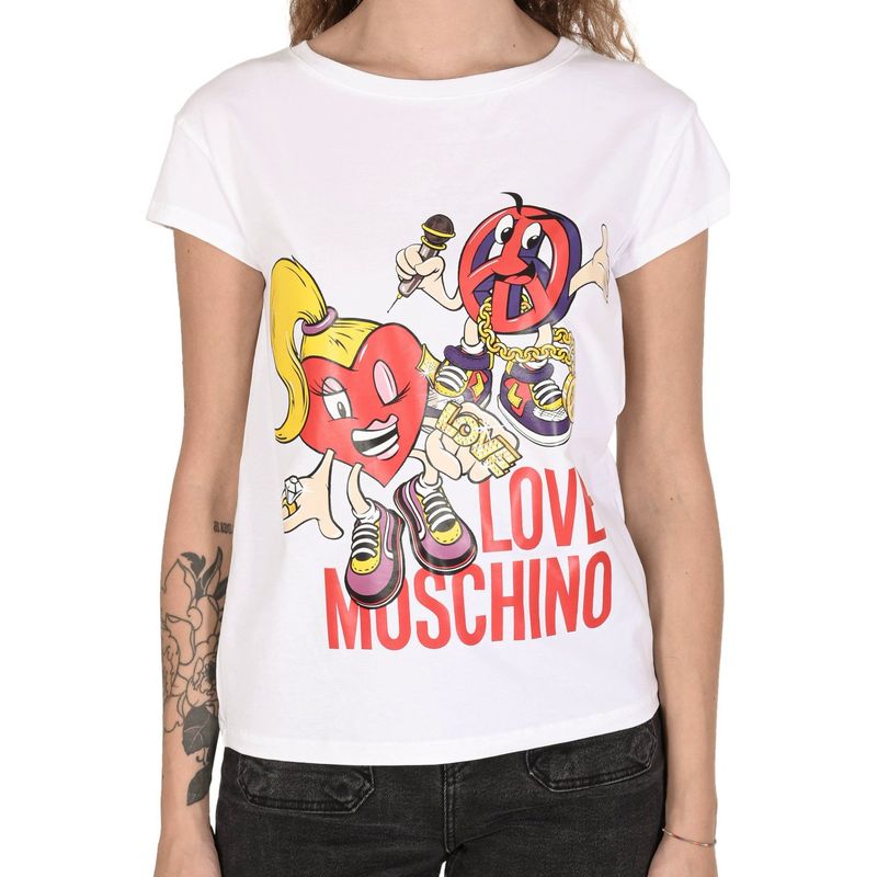 Fashion, accesorii si bijuterii - Femei - Imbracaminte femei - Tricouri si topuri femei - Tricou dama Love Moschino Cartoon Graphic Tee Alb XL INTL - Infinity.ro