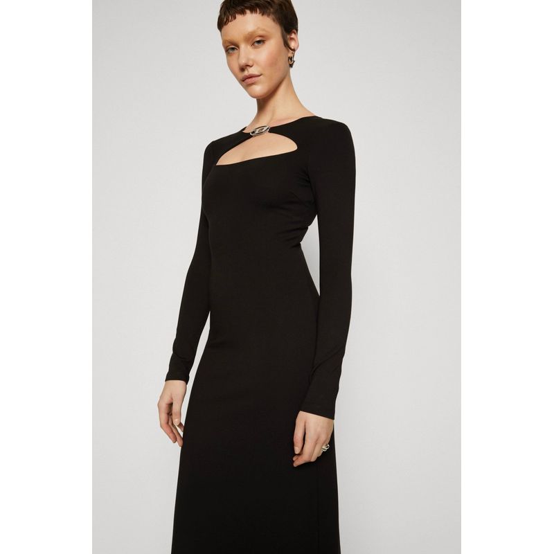 Fashion, accesorii si bijuterii - Femei - Imbracaminte femei - Rochii femei - Rochie eleganta Milano cu placa metalica ovala cu D Negru L INTL - Infinity.ro