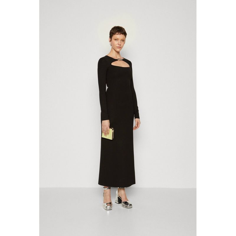 Fashion, accesorii si bijuterii - Femei - Imbracaminte femei - Rochii femei - Rochie eleganta Milano cu placa metalica ovala cu D Negru L INTL - Infinity.ro