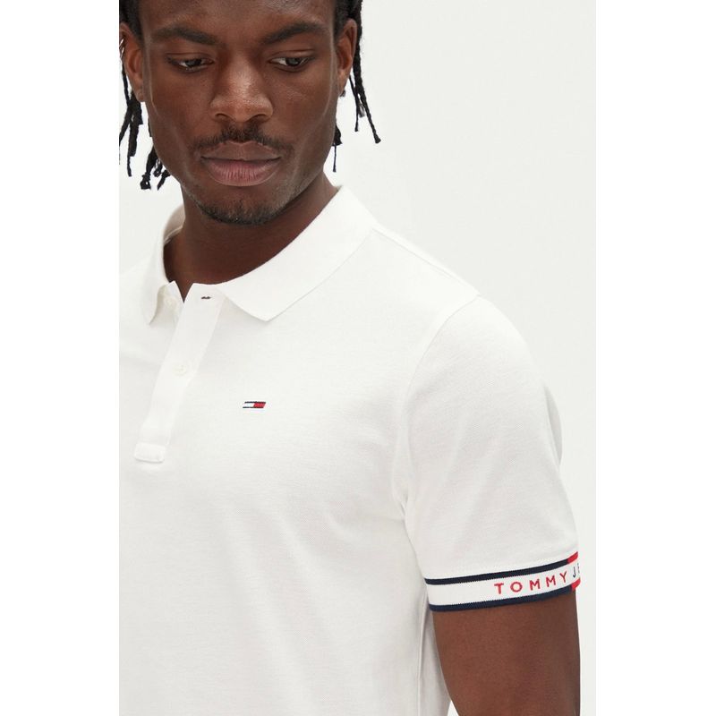 Fashion, accesorii si bijuterii - Barbati - Imbracaminte - Tricouri si bluze barbati - Tricou polo uni Tommy Jeans DM0DM21306 M INTL Alb - Infinity.ro