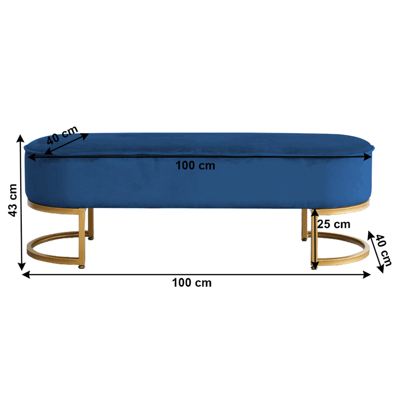 Casa si Gradina - Mobilier - Canapele si coltare - Banchete - Banca de design, tesatura de catifea albastra/crom auriu, MIRILA NEW - Infinity.ro